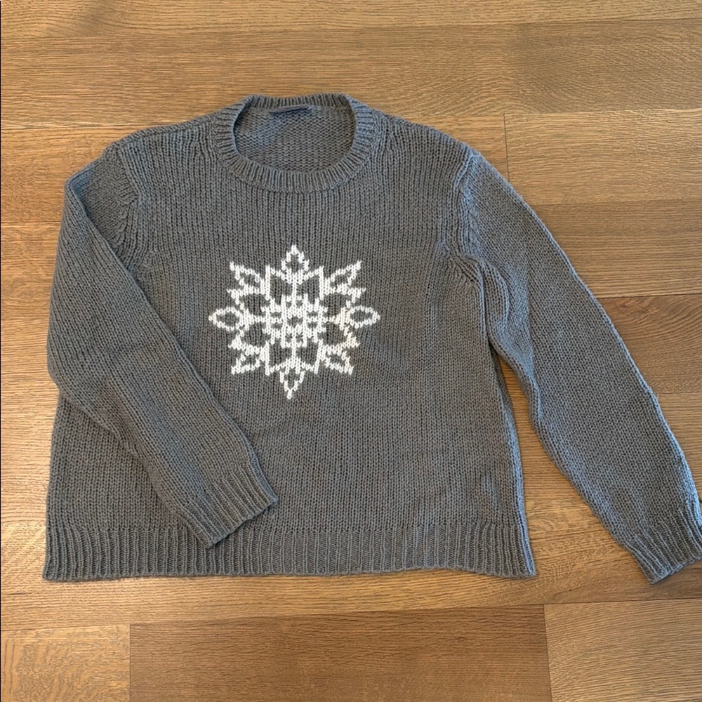 Gray Crewneck Sweater with White Snowflake Design